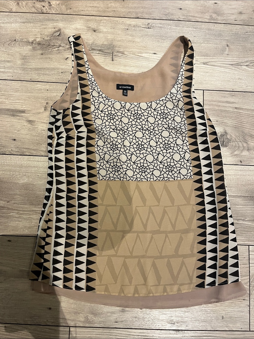 le chateau Beige, Black and Cream Geometric Scoop Neck Tank